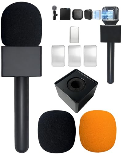 Mic Handle for DJI/DJI Mini/2/3, Microphone Holder for Rode GO/Hollyland Lark Wireless Lavalier Mic, Universal Magnetic Mic Holder with Flag/Pop Filter for Vlogging, Interview, Podcast, Reports