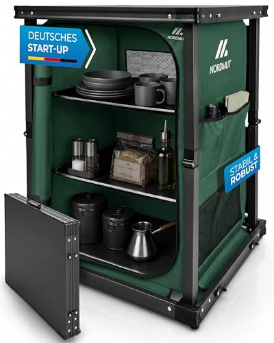 NORDMUT® Campingschrank faltbar – stabile Campingküche mit geräumigen Innenleben – leichtes Camping Regal klappbar für einfachen Transport