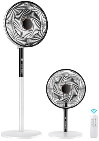 Ventilador de Pie, 22W, 9 Velocidades y 4 Modos, Temporizador 9h, Oscilante 90°, Altura Ajustable, Ventilador de Pie Silencioso con Pantalla LED y Mando a Distancia, para Dormitorio, Salón, Oficina