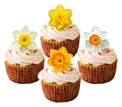 24 x PRE CUT Flowers Edible Wafer Paper Cupcake Cake Toppers (Daffodil)