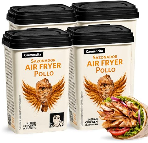 Sazonador Air Fryer Pollo Carmencita, Sazonador Kebap, Especias ideal para realzar el sabor del muslos, alitas, brochetas y tiras de pollo, Con Gluten, Contiene 4 unidades de 75 g