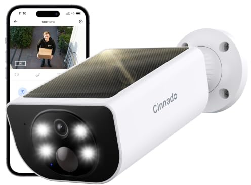 Cinnado Überwachungskamera Aussen Solar Akku - 2K Kabellos Kamera Überwachung Aussen Solar, 2,4 GHz WLAN Camera Outdoor, 2-Wege-Audio, IP65, Farbnachtsicht, PIR-Bewegungserkennung, S1