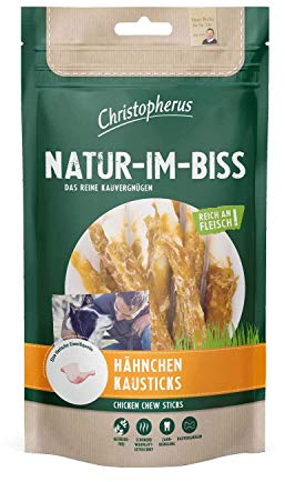 Christopherus Kausticks für Hunde, Hähnchen-Kausticks, Warmluftgetrocknet, Natur-Im-Biss, 70 g