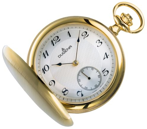 DUGENA Herren Taschenuhr Cavalier 4460501 – Klassische Taschenuhr mit Handaufzug & Kette – nostalgische Herrenuhr im goldfarbenen Gehäuse Vater, Opa oder Ehemann