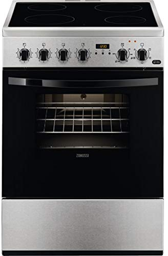 Zanussi ZCV65311XA Cocina independiente 86 x 60 x 60 cm, con placa vitrocerámica de 4 zonas, horno y grill eléctricos, Temporizador electrónico, multifunción de 5 programas, Clase A-10%, Inox