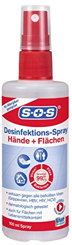 SOS Desinfektions-Spray, 1 x 100 ml Sprühflasche, Handdesinfektion gegen 99,99% der Bakterien, Pilze und Viren*, geeignet zur Desinfektion von Flächen und Gegenständen
