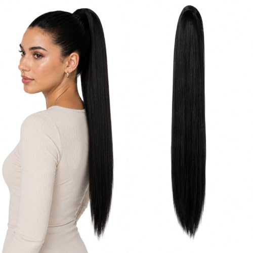 CAISHA 70cm Hårstycke Fläta Hästsvans Hårförlängning Rak Svart H74