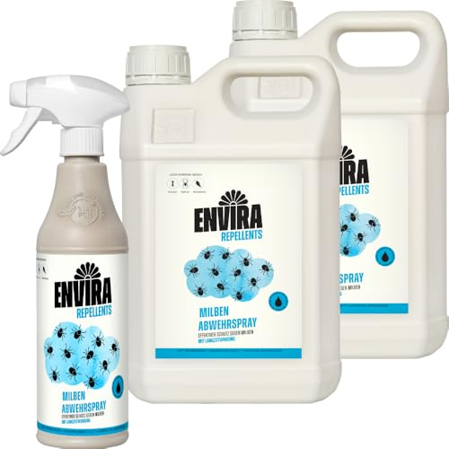 Envira Milben Abwehrspray 2 x 5 Liter + 500 ml - Spray mit Langzeitwirkung gegen Milben & Hausstaubmilben - Milbenschutz für Matratzen - Mittel gegen Milben in der Wohnung