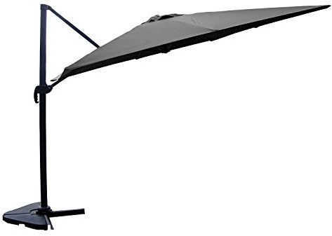 CONCEPT USINE Parasol Déporté Inclinable CESARE Rectangulaire Gris 3x4 m | Manivelle anti-retour, mât et baleines aluminium, auvent d'aération, pied en croix