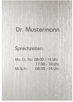 Praxisschild mit personalisierter Gravur in Edelstahl-Optik aus Acryl - 300 x 210 mm - großes Türschild, Kanzleischild, Firmenschild silber-metallic