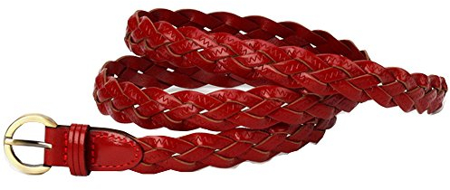 Cheerlife Damen Schmaler Geflochten Gürtel Flechtgürtel 2,2cm Ledergürtel Jeans Kleid Belt Gürtel (Rot)