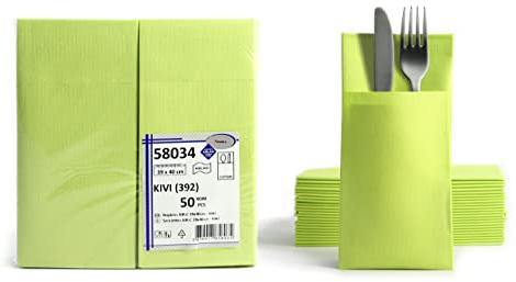 Airlaid Ready-Folded Napkins with Cutlery Pocket, Plain Lime Green, 40 x 40 cm, Textile-Like 1/8 Felt Material, 50 Napkins Per Pack, Premium Folded Napkins for Cutlery, Wedding / Birthday Serviettes