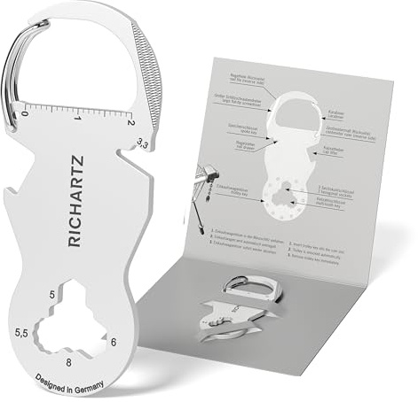 RICHARTZ KEY ORGANIZER classic-1 | Multitool Schlüsselanhänger | 12 praktische Funktionen | Hochwertiger, matt gestrahlter Edelstahl | Schlüsselanhänger Werkzeug inkl. Funktionsbeschreibung