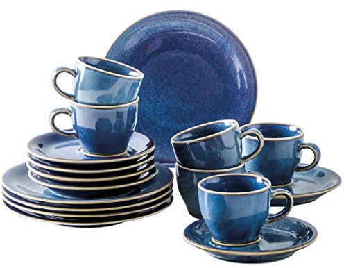 KAHLA Homestyle Kaffeeservice 18tlg. Atlantic Blue für 6 Personen orientalisches Geschirr aus Porzellan mit Steingut- und Keramiklook Teeset Kaffeetassen Untertassen Kuchenteller blau