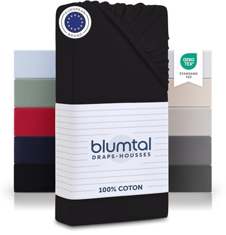 Blumtal® Basics Spannbettlaken 90x200cm Jersey im 2er Set - bettlaken 90x200cm aus 100% Baumwolle - Oeko-TEX zertifiziertes Spannleintuch 90x200 cm - Matratzenbezug 90x200 cm - Leintuch - Schwarz