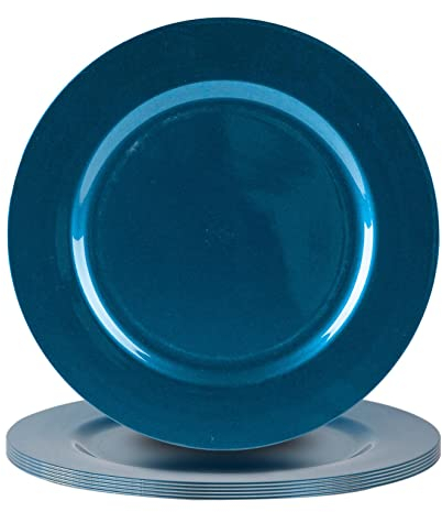Argon Tableware Metallic Charger Plates - Blue - 33cm - Pack of 6 - Metallic Finish Reusable Dining Table Setting Plates for Christmas, Party Celebrations, Restaurant Decor Placemats