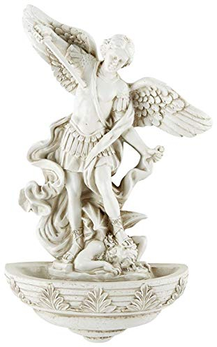 Autom Catholic Hanging Wall Decoration, Saint Michael Archangel Stone Finish Holy Water Font, Religious Home Decor, 9 Inches