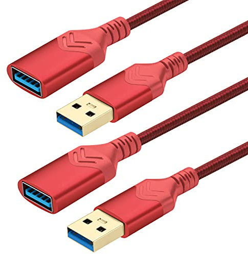 USB 3.0 Extension Cable,[2Pack] 0,6M High Speed Extension Cable USB Male to Female Extension Cord for Playstation/Xbox/Flash Drive/Card Reader/Hard Drive/Keyboard/Printer/Scanner (Red, 2Pack 2FT)