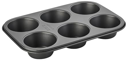 Wiltshire Easybake Muffin 6 Texas Large Cupcake Muffin Tray, PFAS Free Grey | Yorkshire Puddings, Non-stick Cake Mould, Dishwasher Safe, Carbon Steel, Easy Clean Baking and Cooking, 9x3cm Mould Size