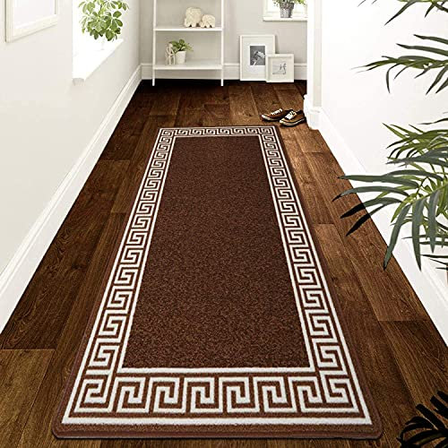 B&B Non-Slip Washable Large Entrance Door mat | 66 x 120 cm Outdoor and Indoor Dog Muddy Paws Floor Protector, Hallway, Bath and Kitchen Anti-Slip Mats - Greeky Rug - Brown & Cream