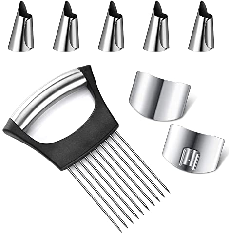 8 pz protezioni per le dita da cucina tagliando cipolla supporto affettatrice per dita regolabile protezione taglio strumento da cucina per affettare verdure frutta carne