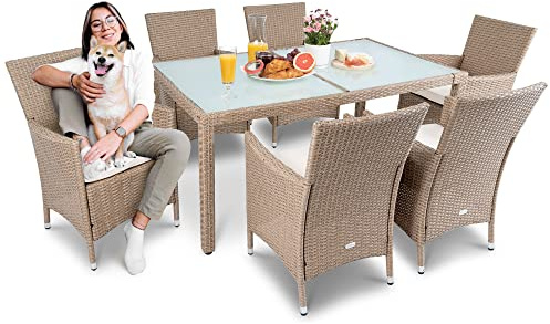 di volio Polyrattan Gartenmöbel-Set mit Tisch und 6 Stühlen Verona