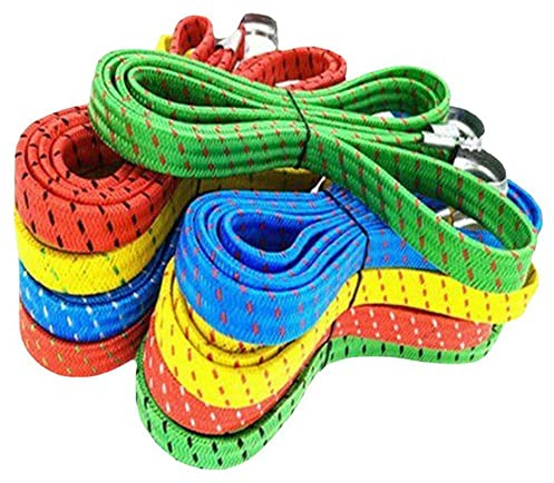 LUMoony 3Pcs1.5m Lange Flache Bungee-Gurte Farbe Flachstreifen Nylon Gummiband mit Haken mit Haken strapazierfähige Elastizität Lange Bungee-Gurte (gemischte Farbe)