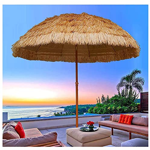 XPGEREP Parasol Hawaii Inclinable Parasol Paille, Naturel Parasol de Plage pour Jardin Terrasse Plage Hôtel, Hauteur 2.2m / Natural Colour/Diameter 2.4m