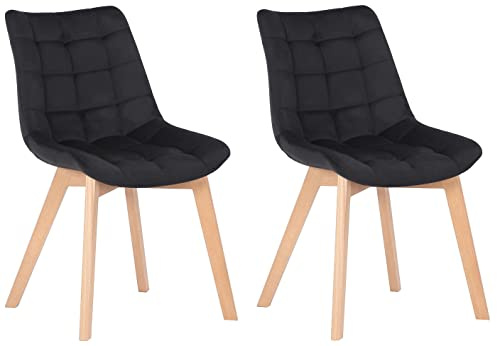 CLP 2er-Set Esszimmerstühle Passaic Samt, ergonomisch gepolstert & gesteppt, mit Bodenschonern, bis 150 kg belastbar, Farbe:schwarz