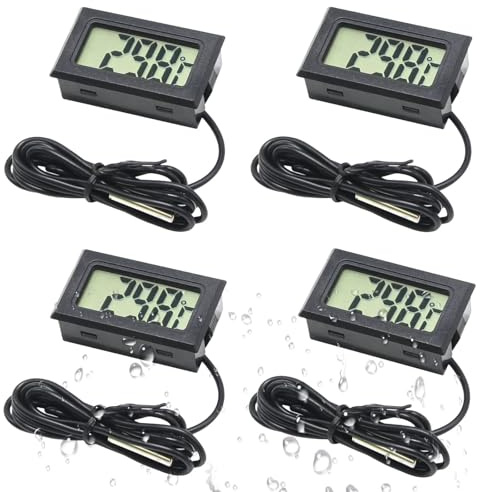 Xinjieda 4 Pcs Digital Water Thermometer Temperature for Aquarium | -50℃ to +110℃ Range, ±1.0℃ Accuracy, Compact Design, for Fridge Freezer Refrigerator Aquarium Fish Tank Water Temperature