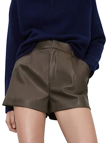 semen PU Leder Shorts Kurze Hose elegant Hohe Taille Kunstlederhose Casual Lederhose mit Elastischer Bund