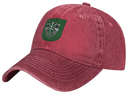 YINGD Denim Baseball Cap Us Army 10th Special Forces Group Denim Hip-Hop Cap Atmungsaktiv Waschbar Baseball Unisex für Männer Frauen, rot, One size