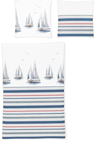 Irisette Seersucker Bettwäsche-Garnitur Enja Easy 8493 Farbe blau-20 Größe 135x200 + 80x80 cm
