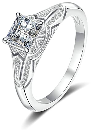 KnBoB 925 Silber Ring Damen 2ct Moissanit Elegant Verlobungsringe Eheringe Schmuck Größe 60 (19.1)