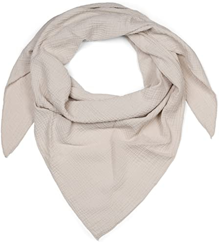 styleBREAKER Damen Musselin Dreieckstuch aus 100% Baumwolle | Weiches und leichtes Halstuch für Damen Unifarben | Stylisches Tuch für jede Jahreszeit - Made in Italy, 196 x 84 cm, Farbe:Beige