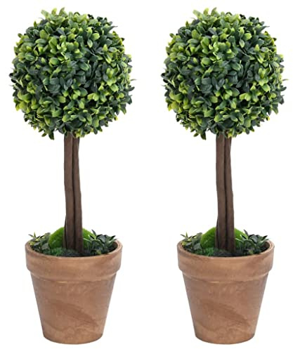 SKM Piante di Bosso Artificiale 2 pz a Sfera con Vaso Verde 41 cm (1,7) kg