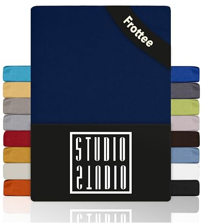 STUDIO Basic Frottee Spannbettlaken 180x200cm – weiches Frottee-Spannbetttuch aus 80 % Baumwolle & 20 % Polyester – Marine – Öko-Tex Zertifiziert, bügelfrei & elastisch – für Matratzen 15–25cm