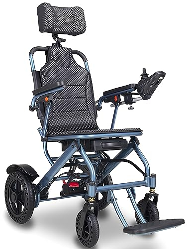 Bueuwe Elektrorollstuhl mit Kopfstütze, Elektrischer Rollstuhl Elektrisch Faltbar Leicht Reiserollstuhl, Elektrische Rollstühle für ältere Menschen, Aluminium, 19.5 kg,6a lithium batterie