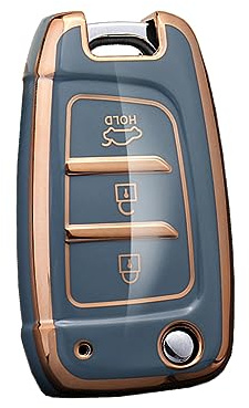 KUNIO Klapp Schlüsselhülle Passt für Hyundai Kona i30 Tucson NX4 2019 2020 2021 2022 2018 2017 2016 Schutzhülle TPU Autoschlüssel Schutz Schlüsselcover 3 Tasten A Grau