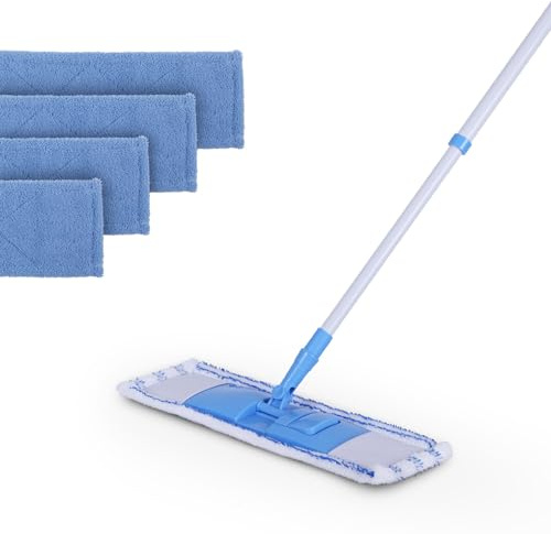 Bodenwischer Set inkl 4 Ersatzbezüge - Wischmopp mit Fußklick 360 Grad Gelenk für alle Ecken - Komfort Bodenreiniger Flachmopp Wischmopp