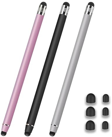 Jinpojun 3 Pack Stylus Pens for Touch Screens, Universal Tablet Pen Capacitive 2 in 1 Stylus with 6 Extra Spare Tips for iPad Pro Mini iPhone Galaxy Tablet and All Universal Touch Devices