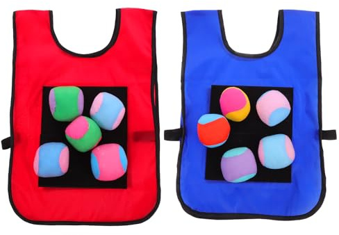 Ipetboom 2 chalecos adhesivos de pelota con 10 bolas suaves, juego de chalecos Dodgeball para juegos al aire libre para deportes infantiles, juego de pelotas de lanzamiento de pelotas adhesivas