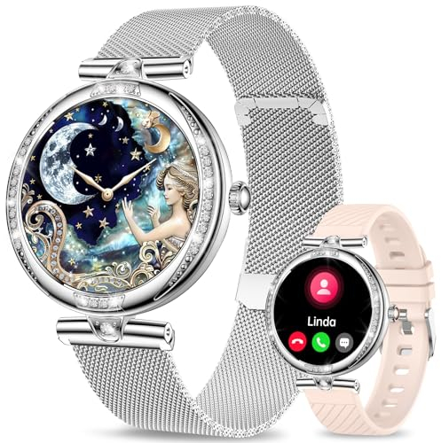 fitonyo AMOLED HD Montre connectée pour femme avec fonction téléphone 1,1 pour fréquence cardiaque, pression artérielle, SpO2, moniteur de sommeil, 120+, numérique IP68, pour la course à pied, argent