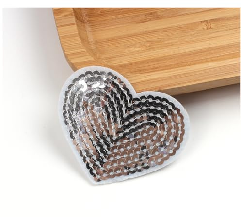 Wisafory 20 Stück Herz Patches Pailletten Appliques Bestickter Aufnäher Aufbügeln Flicken Applikation Bügelbild Stickerei Herzen Patches für Kleidung Hüte Taschen Schuhe Silber-Herz | Glitzernde Stoffapplikationen, zum Aufbügeln oder Annähen, für Jacken, Taschen, Jeans, Rucksäcke und kreative Projekte