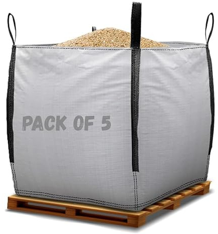 PRIMES DIY 5 Pack (85x85x85cm) 1 Tonne Ton FIBC Bulk Bags with Handles | Large Garden Waste Bags | Strong, Reusable, Jumbo Storage Bag, Builders Sacks & Dumpy Ton Bags