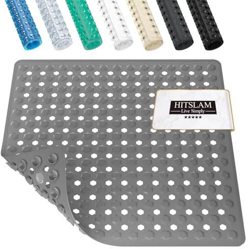 HITSLAM Duschmatte rutschfest, Antirutschmatte für die Dusche 53x53cm, Badewannenmatte mit Saugnäpfen-100% BPA-frei, Quadrat Rutschmatte Dusche schimmelresistent & maschinenwaschbar, Grau