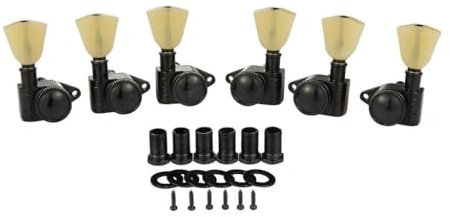 KAISH Stimmgeräte mit 3 + 3 Verriegelungs-Tunern, 21:1, Verriegelungs-Tuning-Maschinen, mit Vintage-Keystone-Tasten, für USA LP/Les Paul/SG/ES/Akustikgitarren, Schwarz