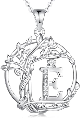 FANCIME Lebensbaum Buchstaben Kette Damen, 925 Sterling Silber A-Z Alphabet Initialen Anhänger Halskette Schmuck Geschenke für Damen Frauen Mädchen, Kettenlänge: 40+5 cm