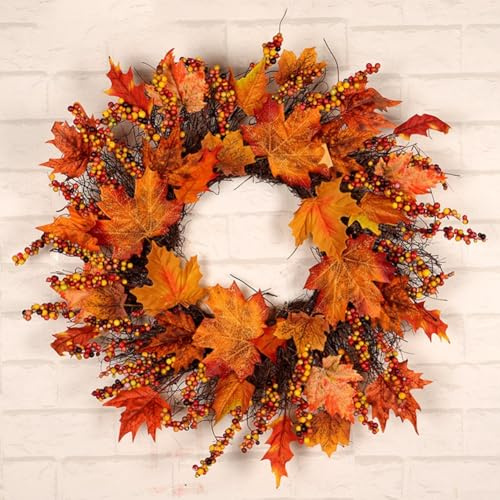 Halloween Herbst Türkranz, großer Herbstkranz mit Kürbissen, Herbstkranz Haustür für Outdoor Indoor Halloween Thanksgiving Weihnachten