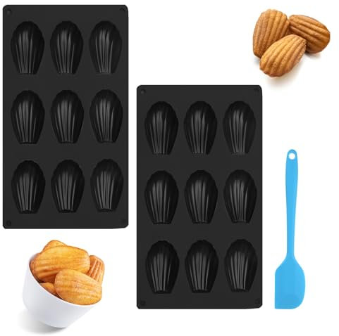 HENGBIRD 2 stampi da forno Madeleine a 9 cavità in silicone per madeleine, stampi per torte, cioccolato, caramelle, biscotti
